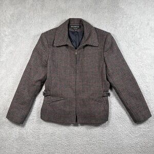 Vintage Braebrook 100% Wool Houndstooth Jacket Brown Tan - Women's Size 9/10